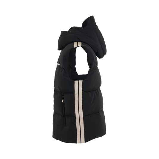 Classic Hooded Track Down Vest in Black/White