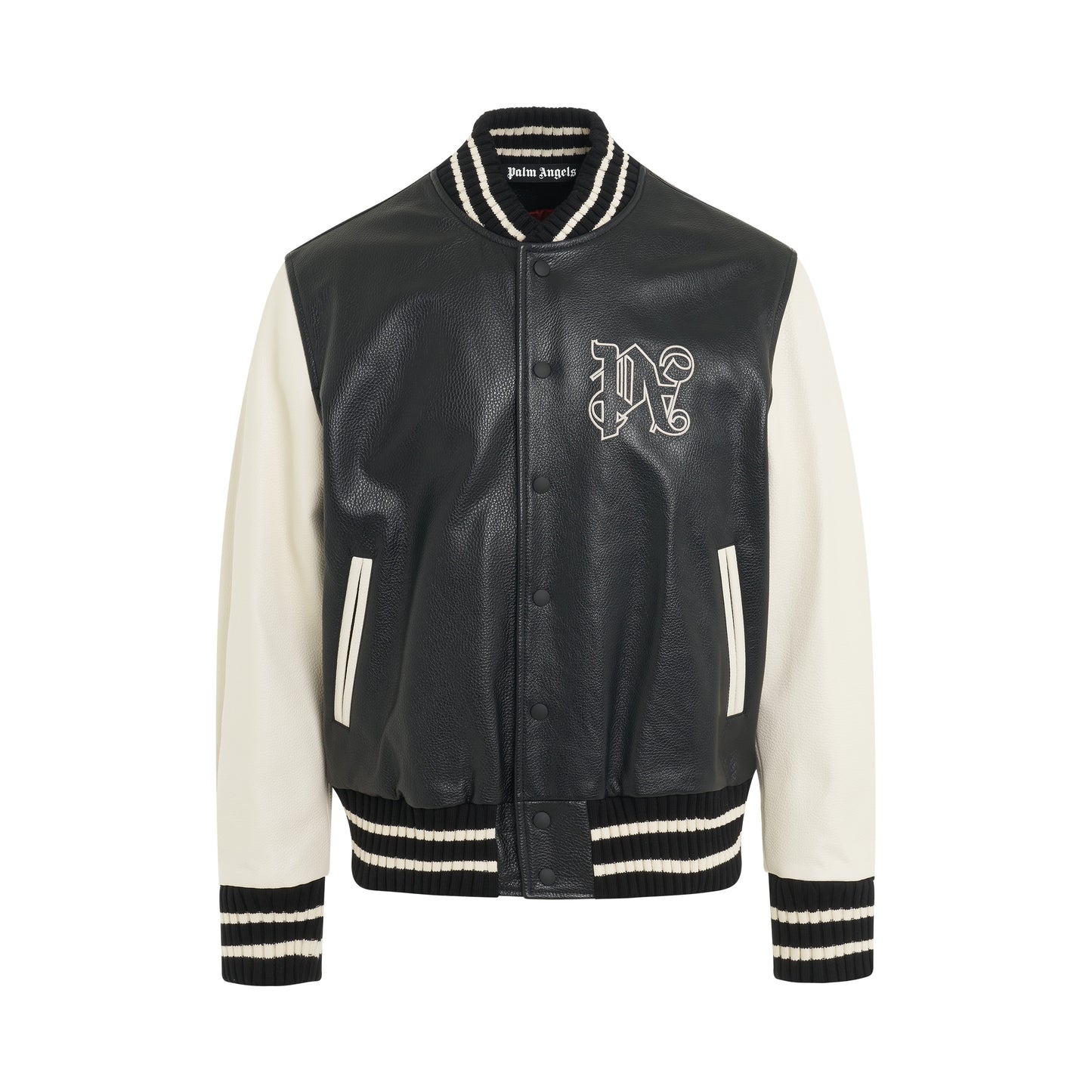 Monogram Print Varsity Jacket in Black