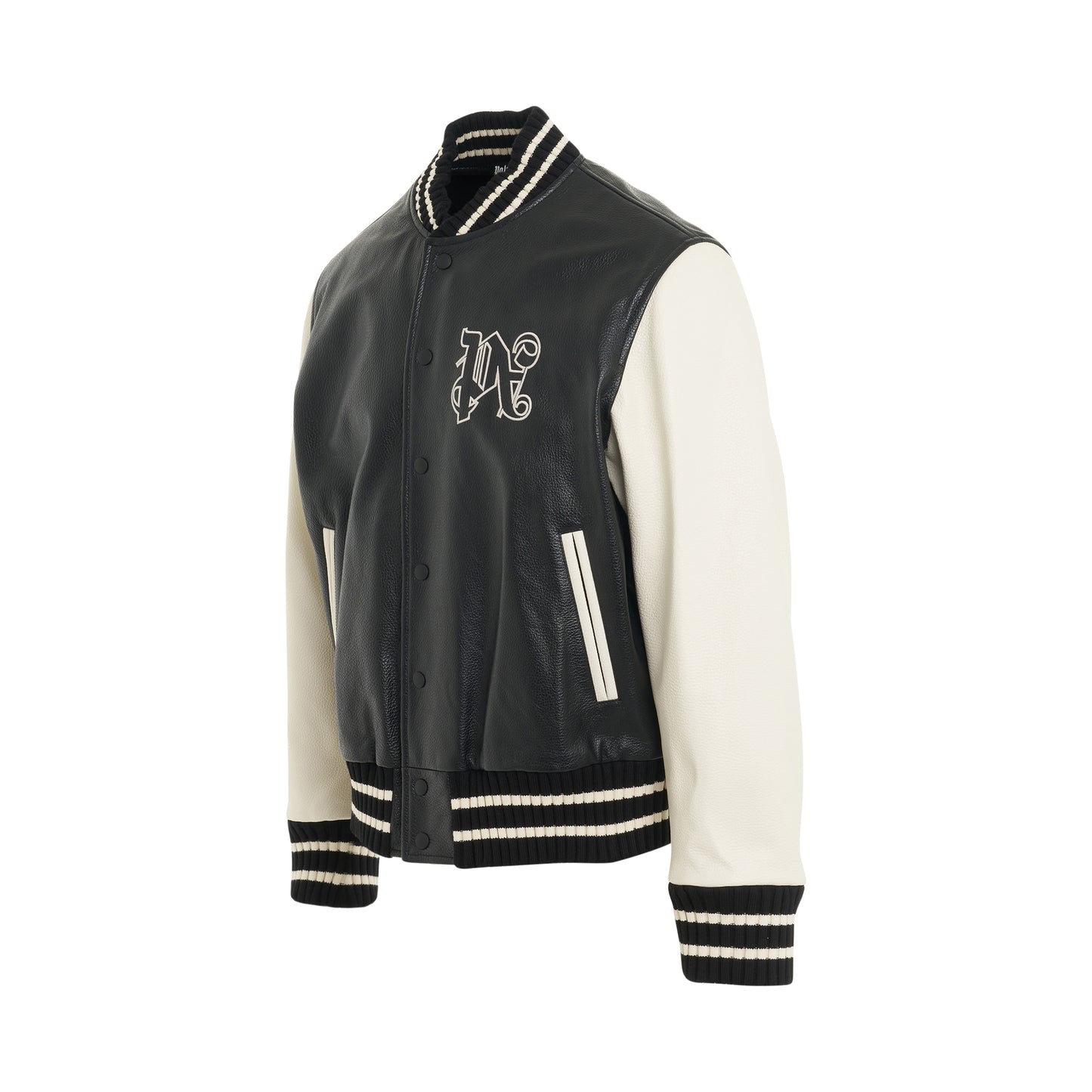 Monogram Print Varsity Jacket in Black