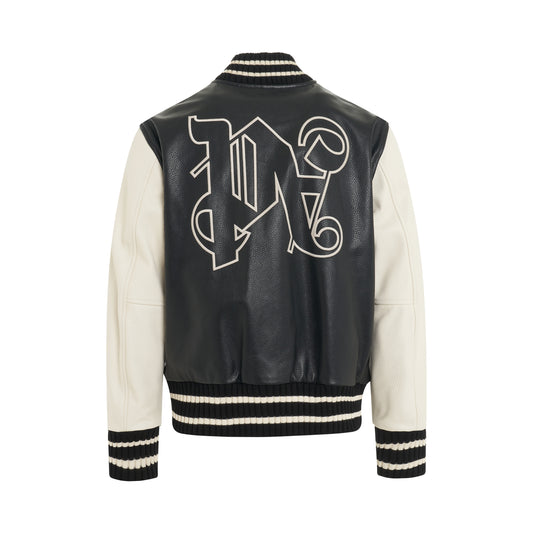 Monogram Print Varsity Jacket in Black