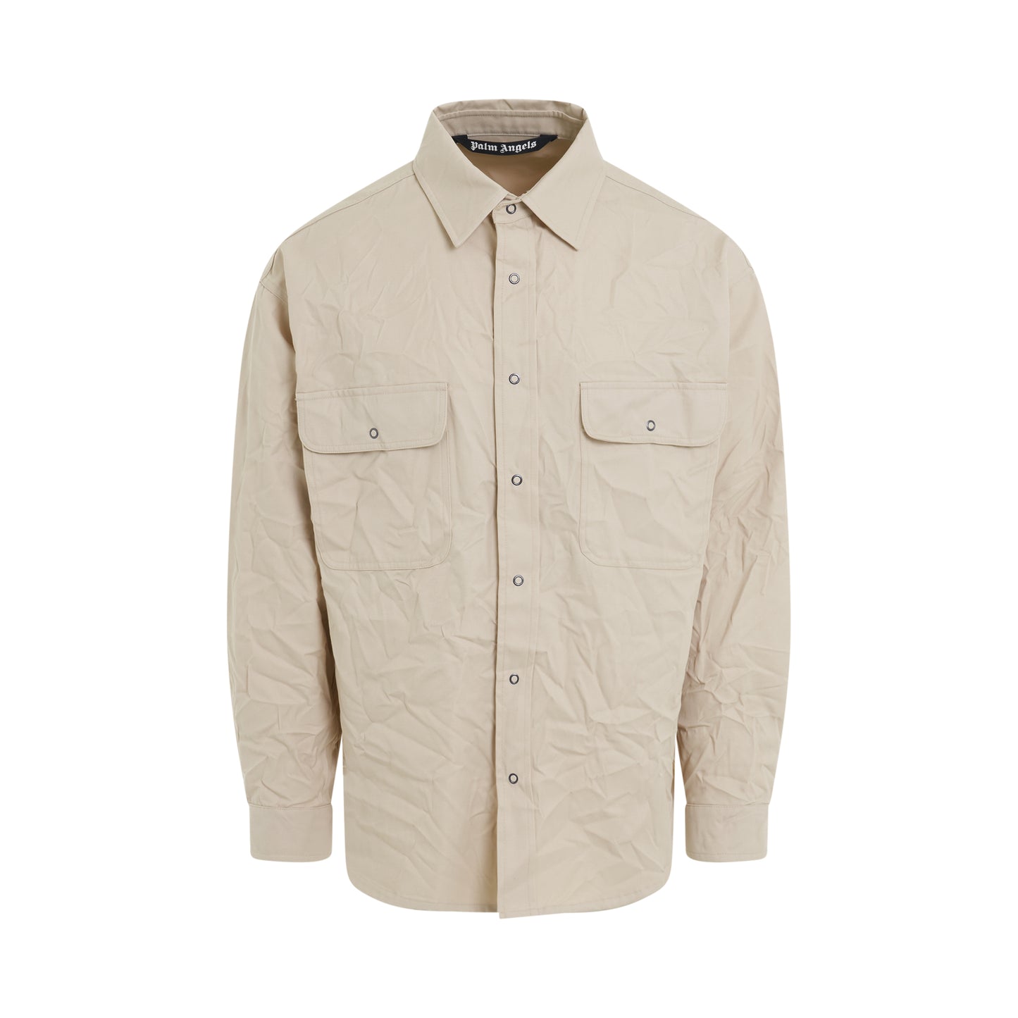 Crinkled Cotton Logo Overshirt in Beige/Black