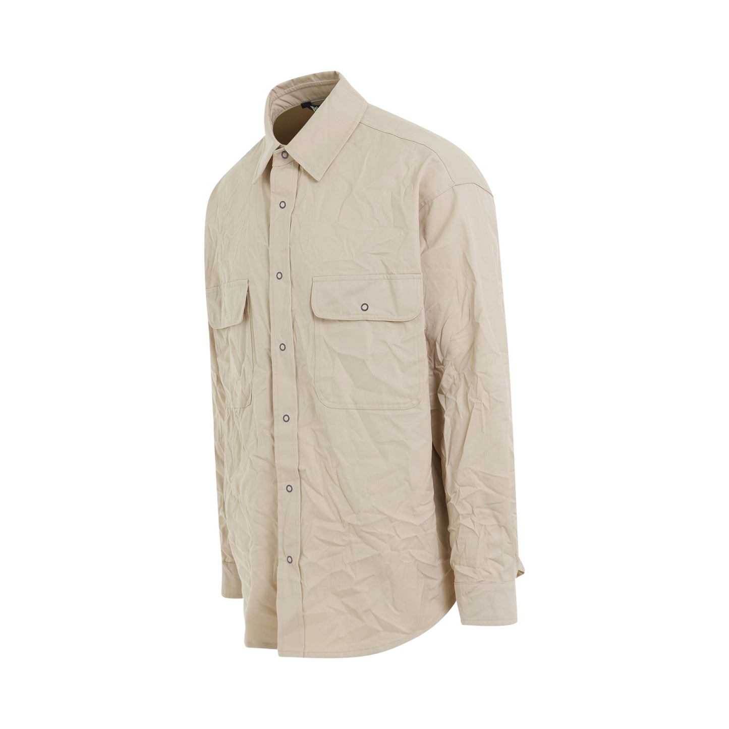 Crinkled Cotton Logo Overshirt in Beige/Black