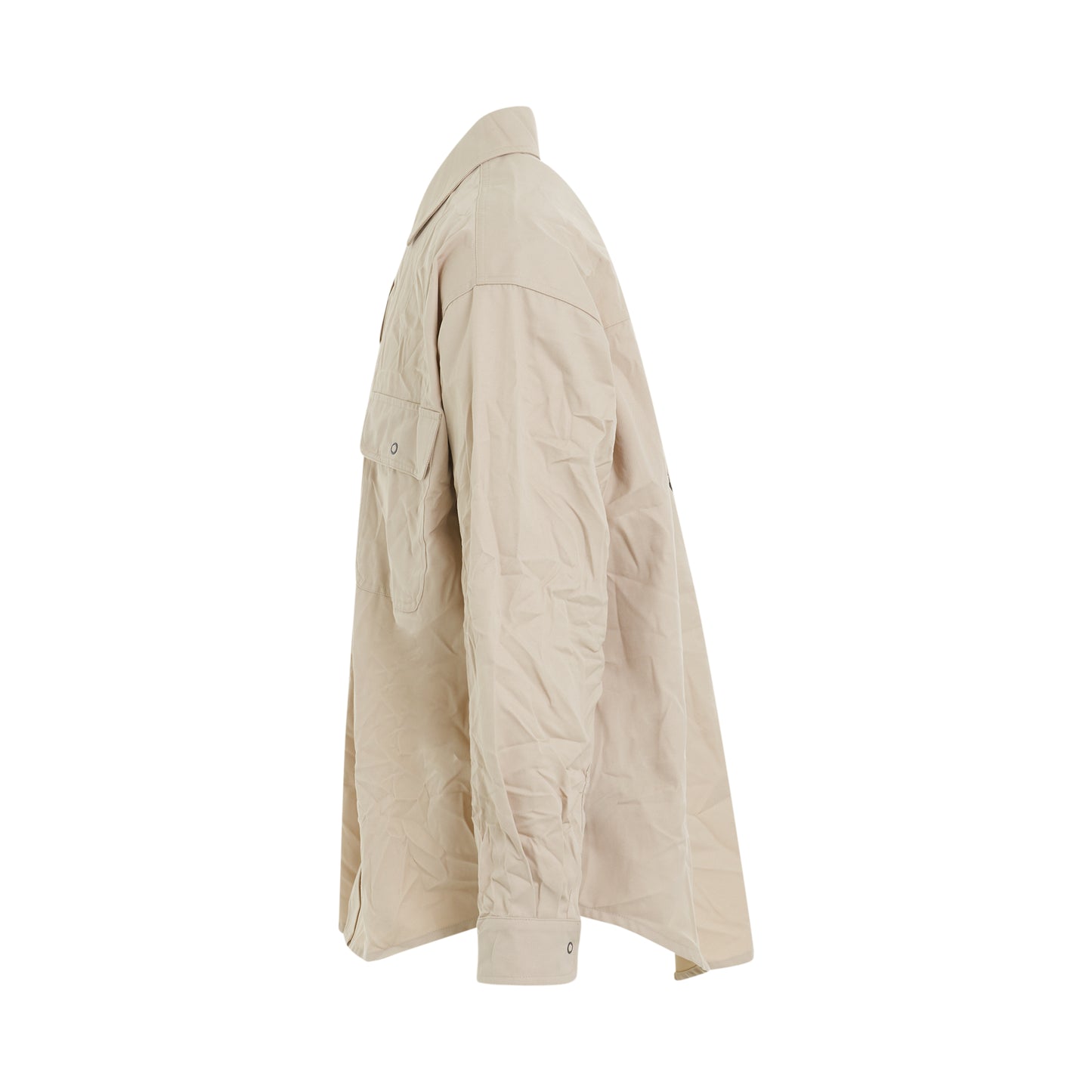 Crinkled Cotton Logo Overshirt in Beige/Black