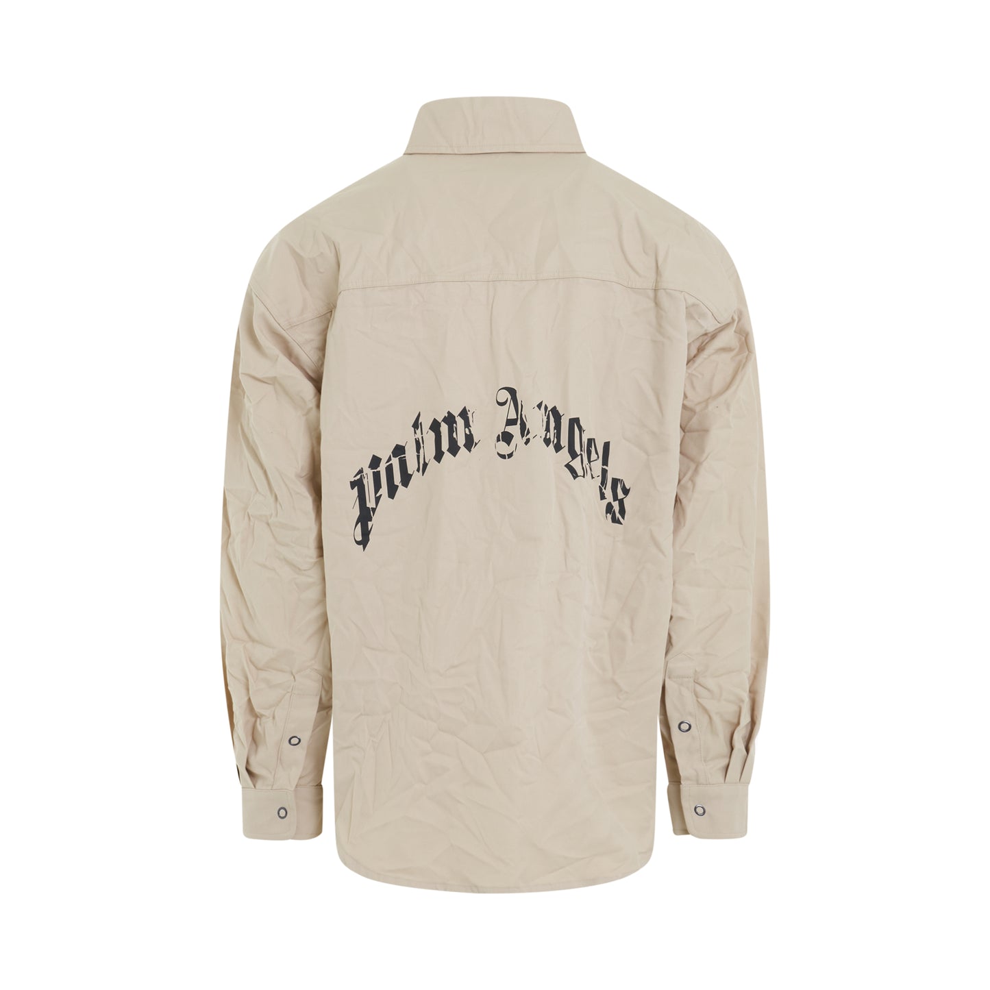 Crinkled Cotton Logo Overshirt in Beige/Black