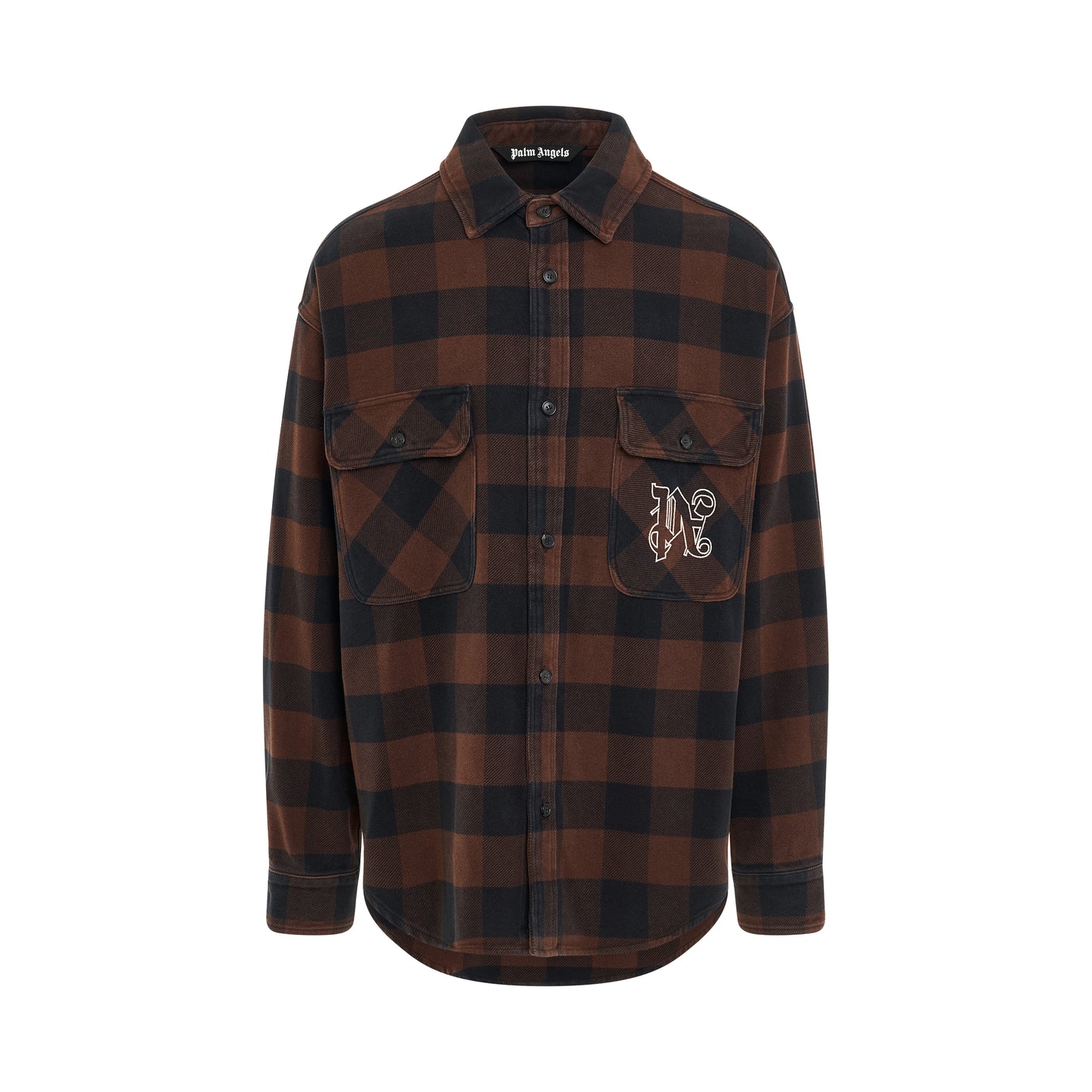 Monogram Print Check Overshirt in Brown