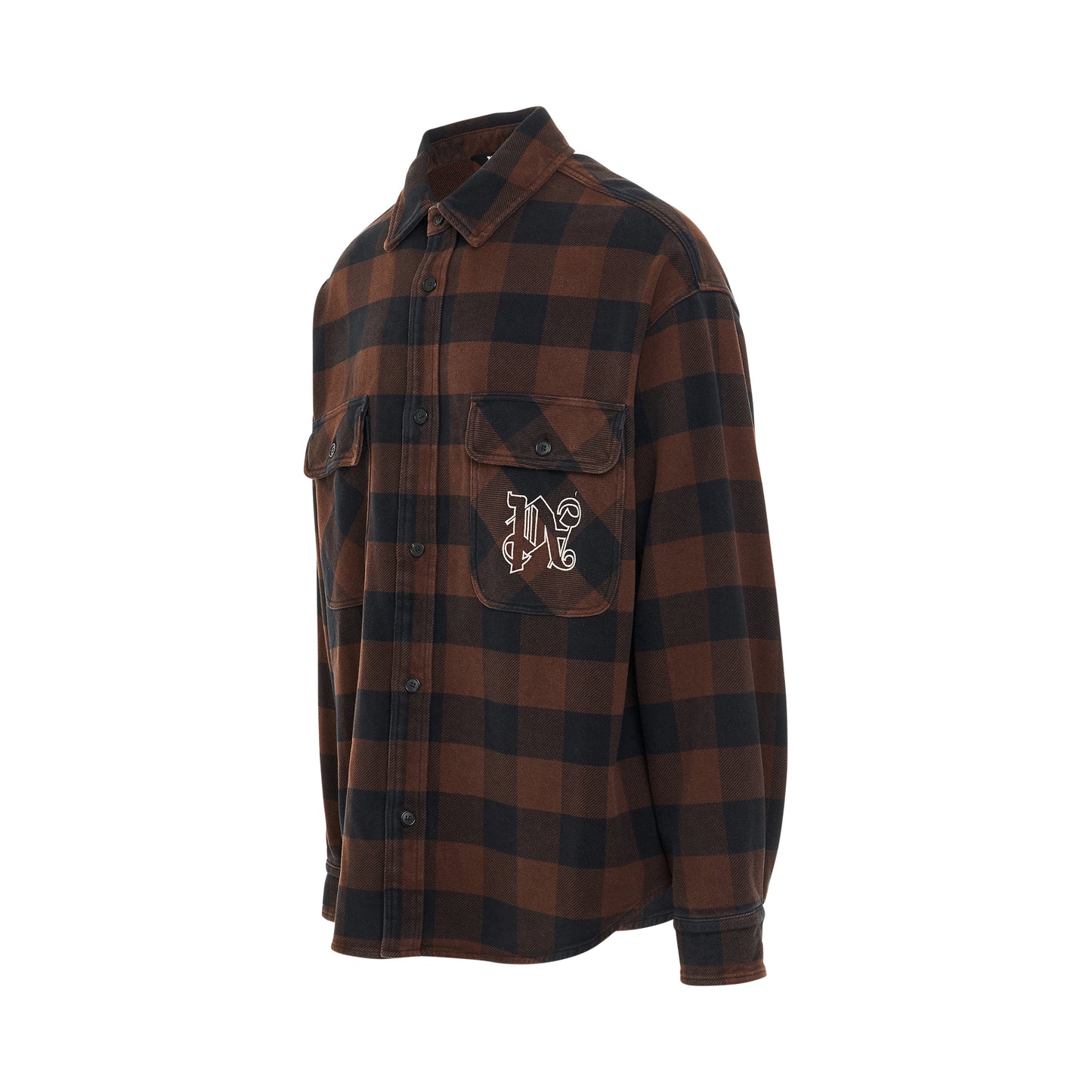 Monogram Print Check Overshirt in Brown