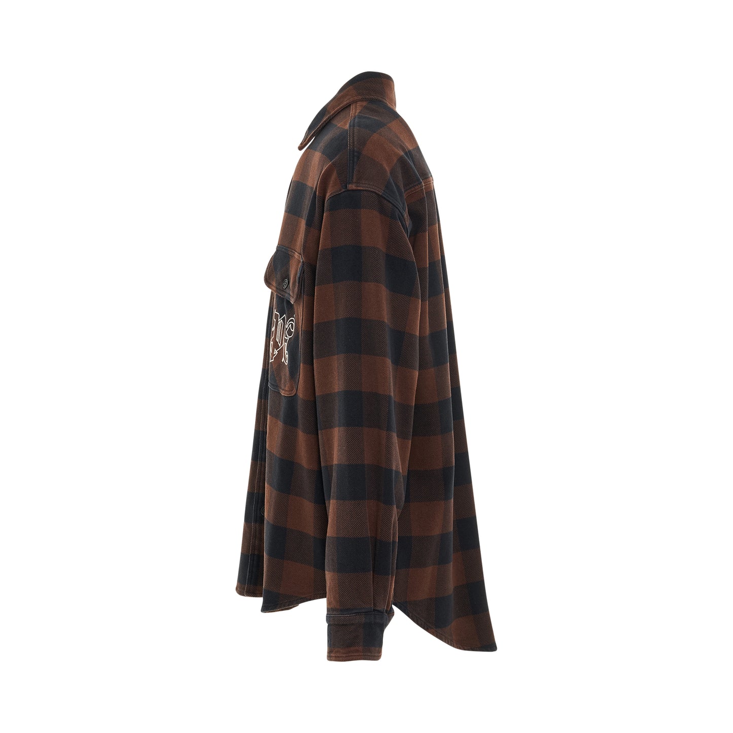 Monogram Print Check Overshirt in Brown