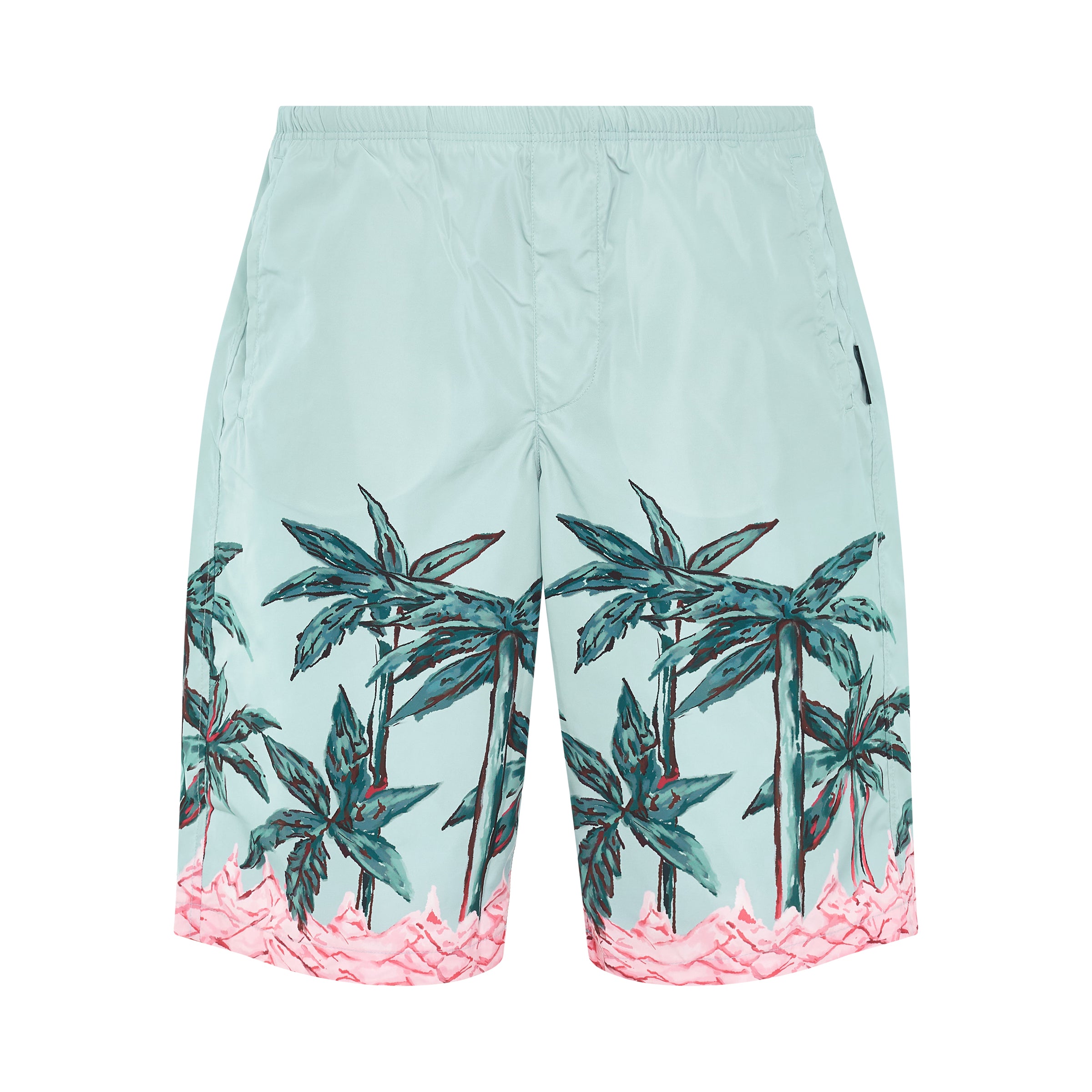 Palms Row Print Swimshorts in Light Blue/Green