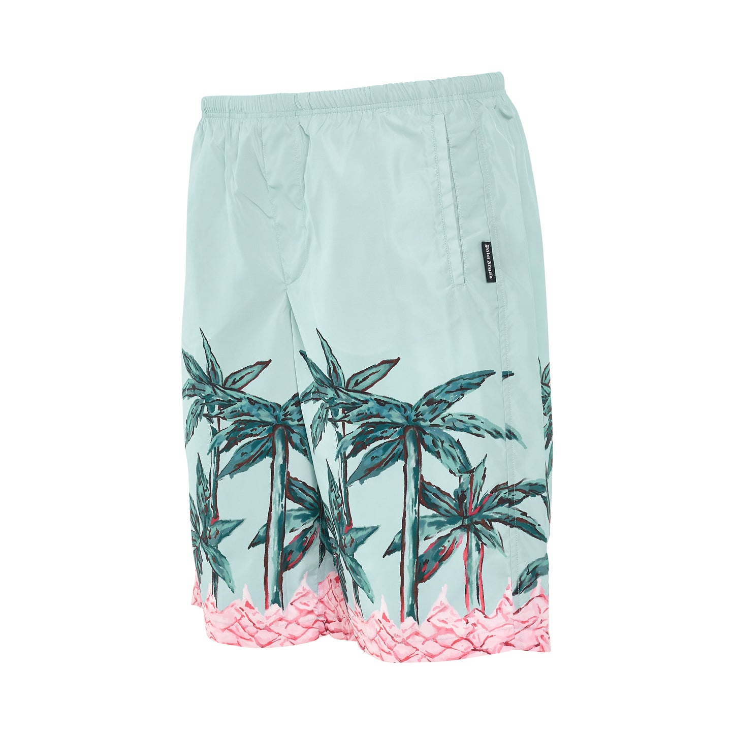 Palms Row Print Swimshorts in Light Blue/Green