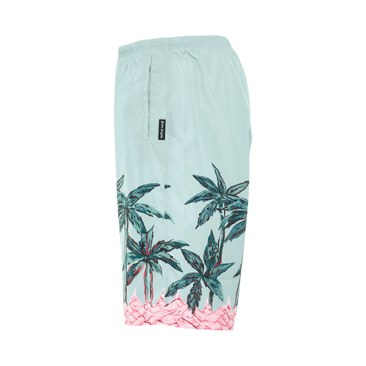 Palms Row Print Swimshorts in Light Blue/Green