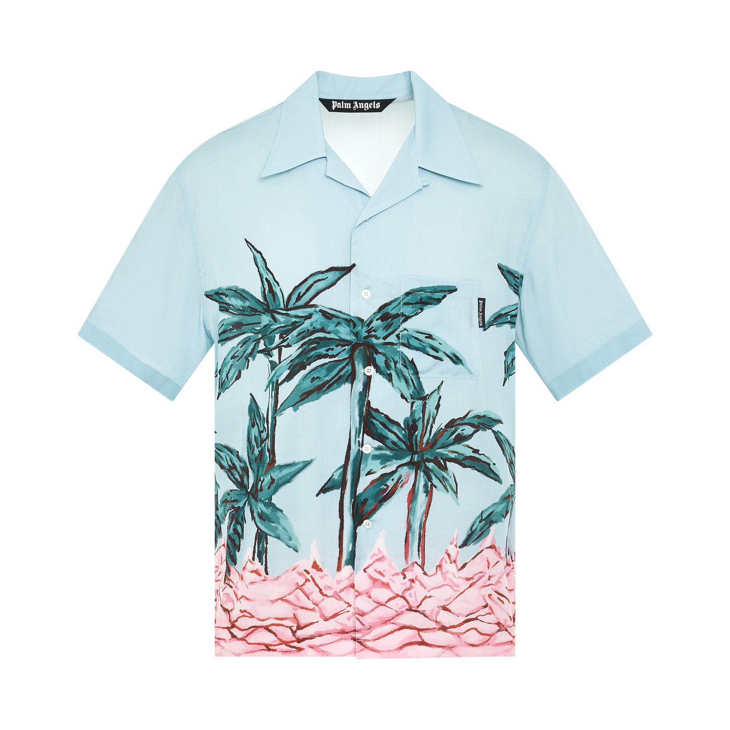 Palms Row Bowling Shirt in Light Blue/ Green