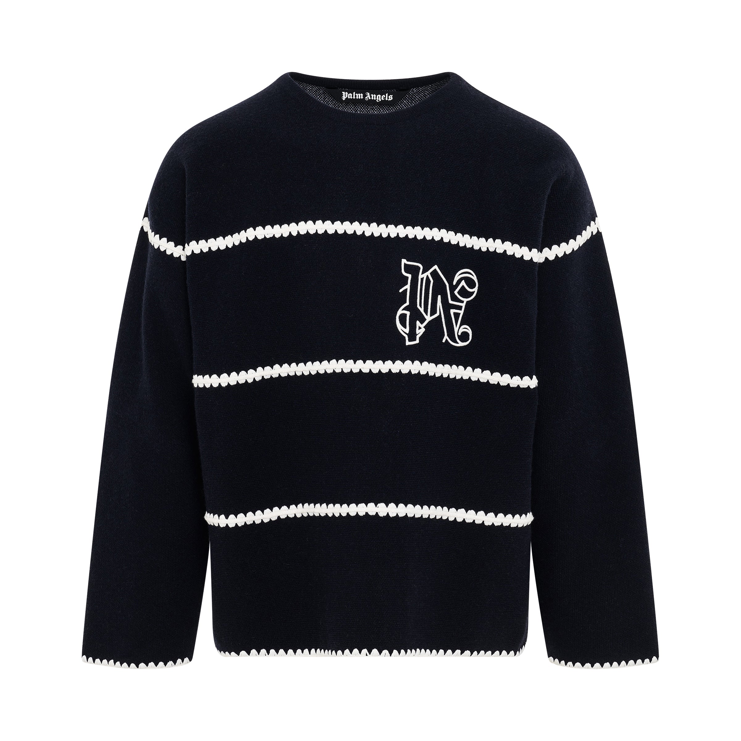 Monogram Striped Sweater in Navy Blue