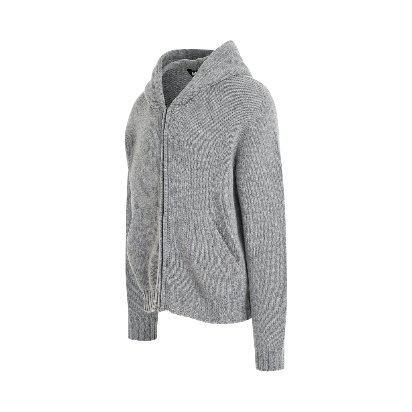 Curved Logo Zip Knit Hoodie in Melange Grey