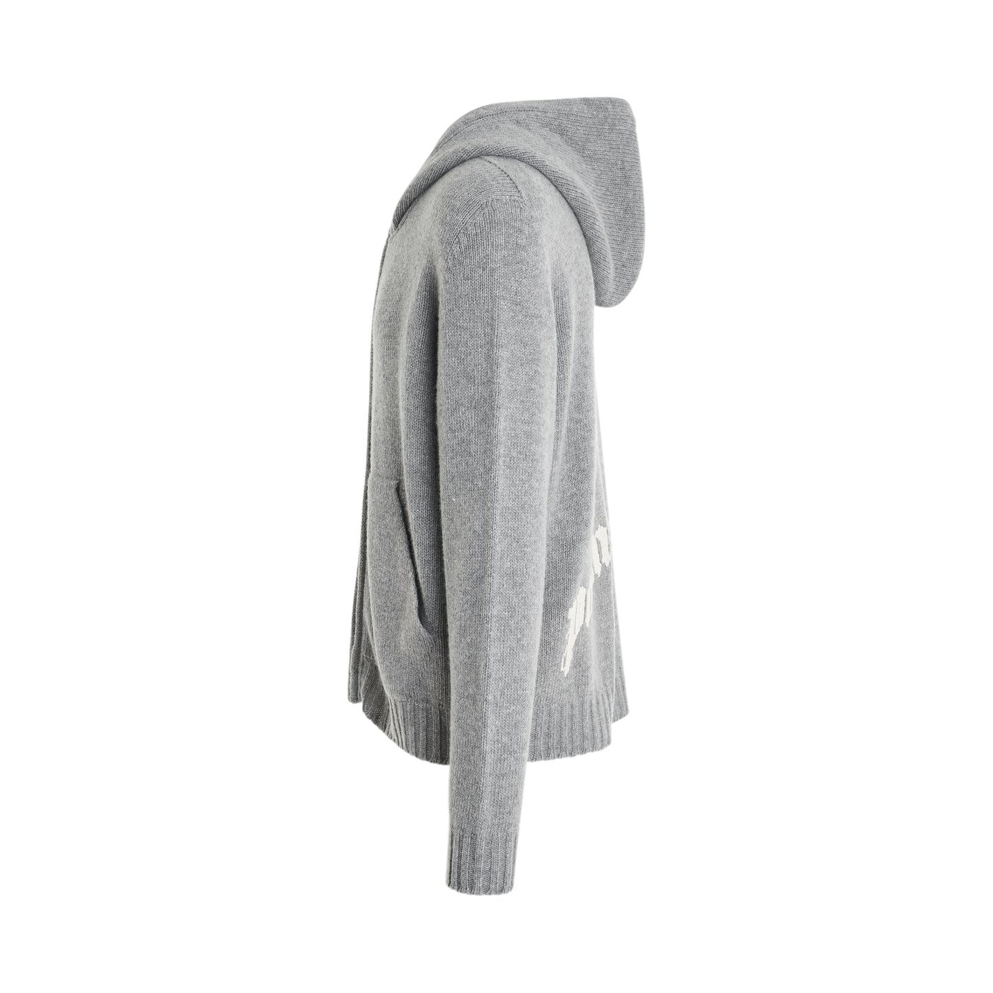 Curved Logo Zip Knit Hoodie in Melange Grey