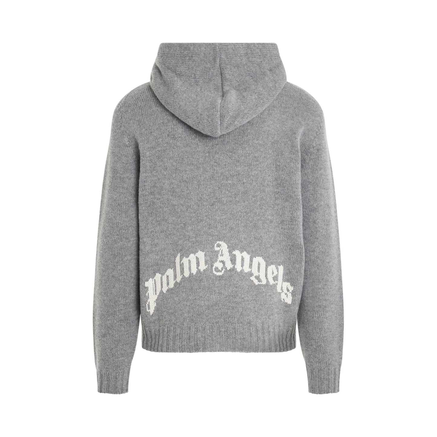 Curved Logo Zip Knit Hoodie in Melange Grey