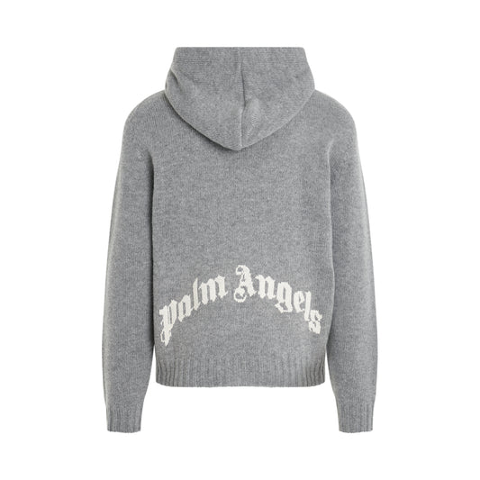 Curved Logo Zip Knit Hoodie in Melange Grey