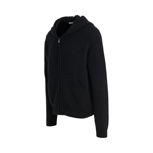 Curved Logo Zip Knit Hoodie in Black/White