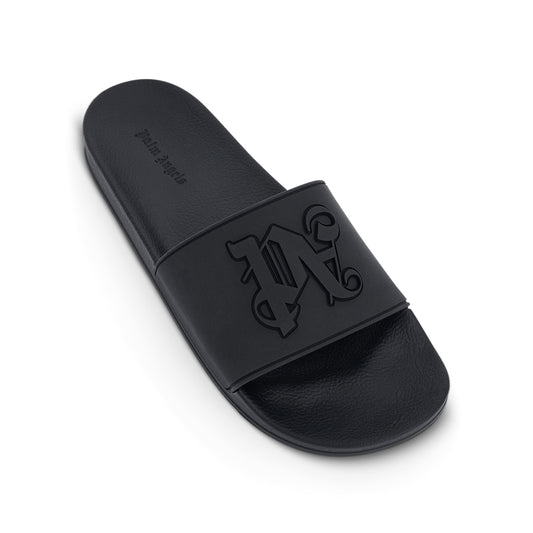 Monogram Embossed Pool Slider in Black