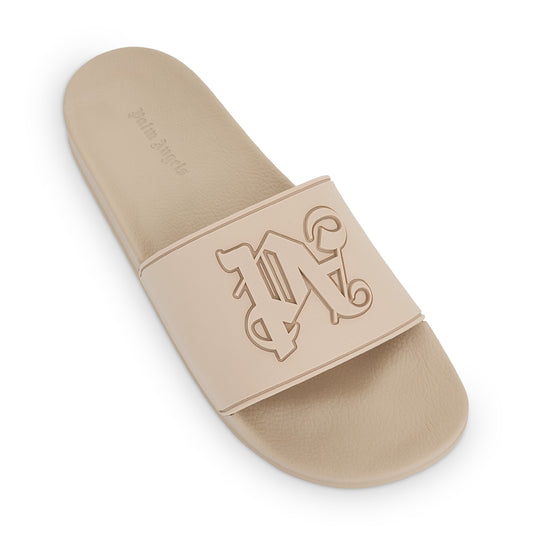 Monogram Embossed Pool Slider in Light Beige