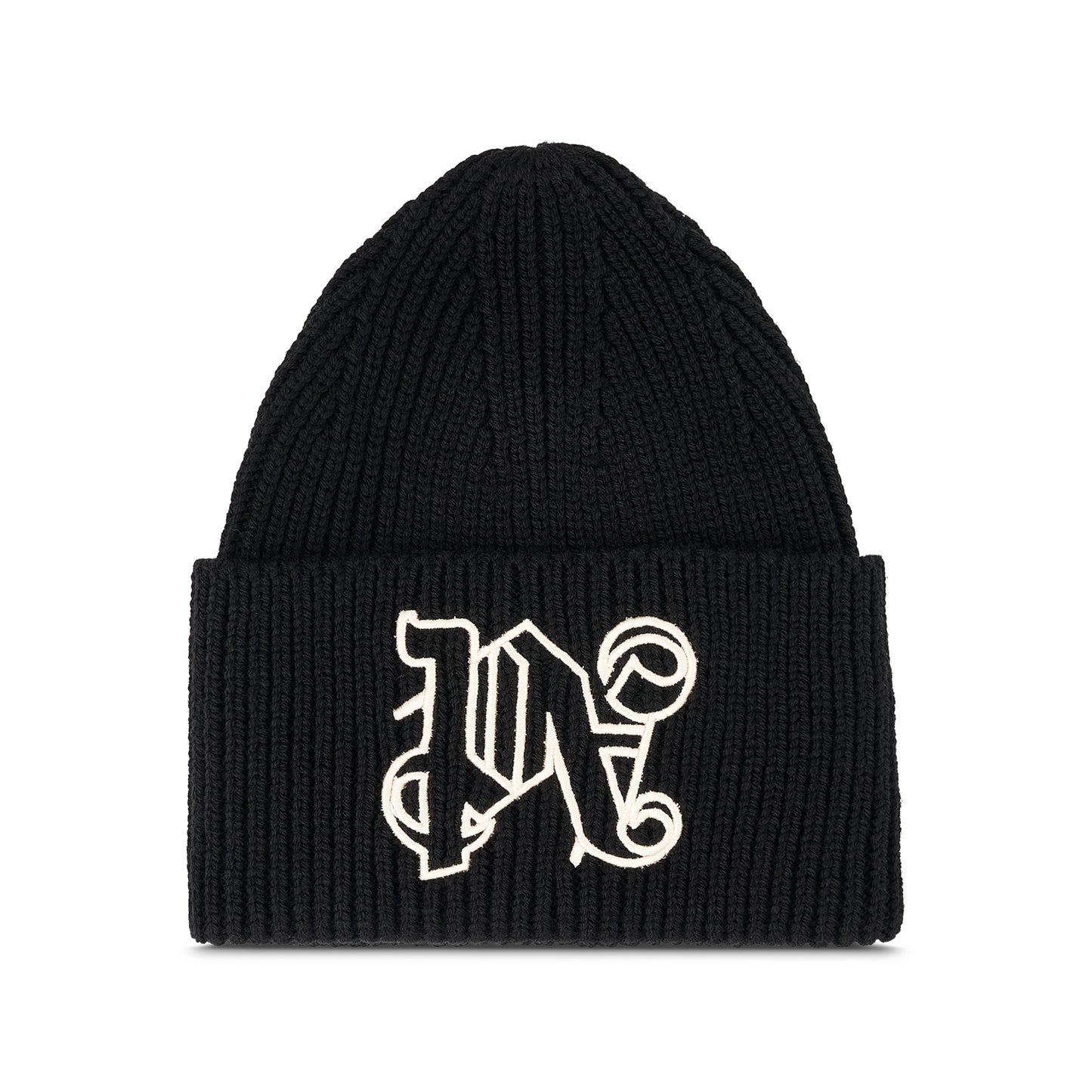 Monogram Embroidered Beanie in Black