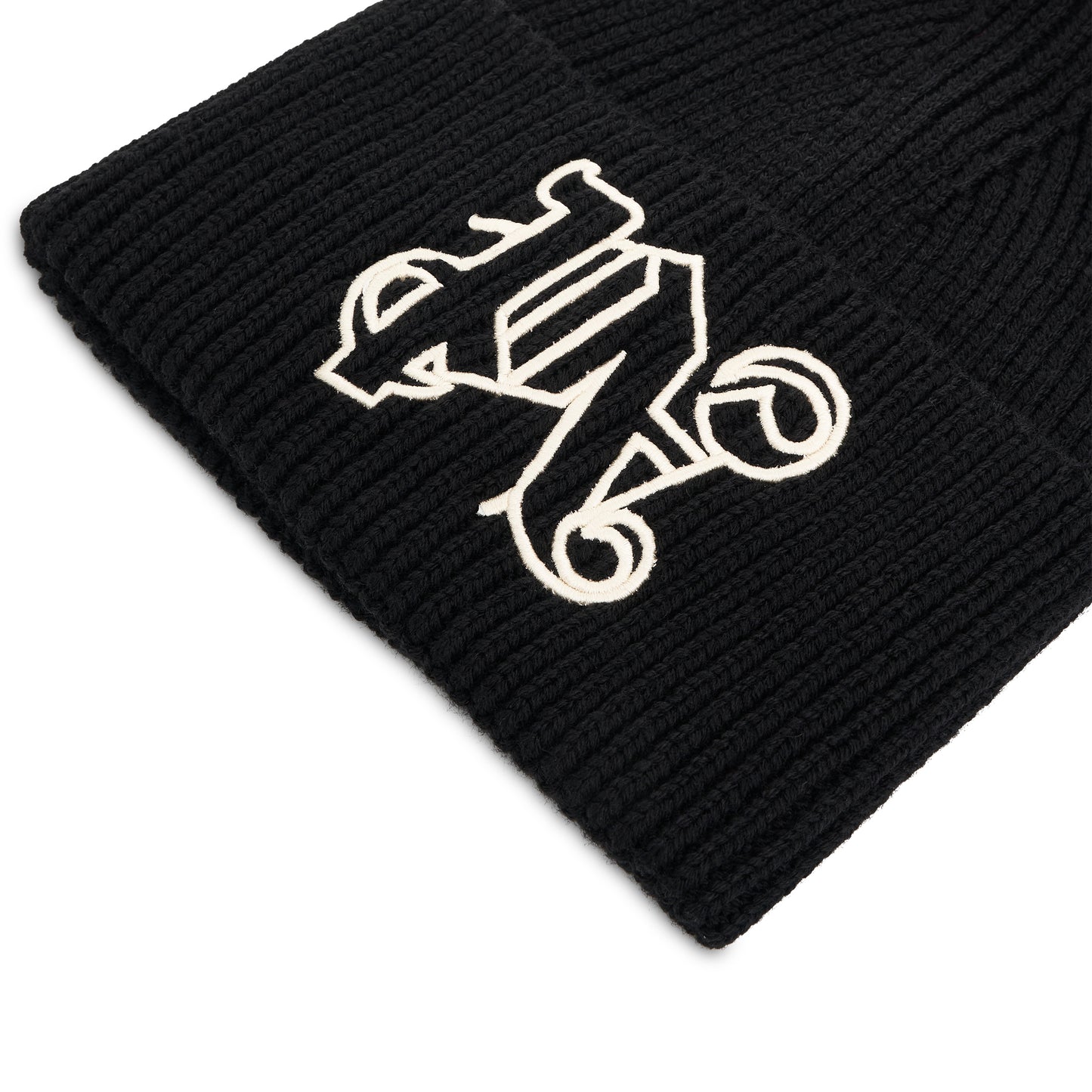 Monogram Embroidered Beanie in Black