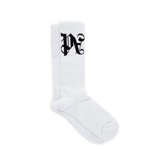 Monogram Print Socks in White/Black