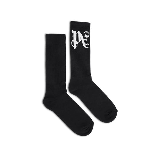 Monogram Print Socks in Black/White