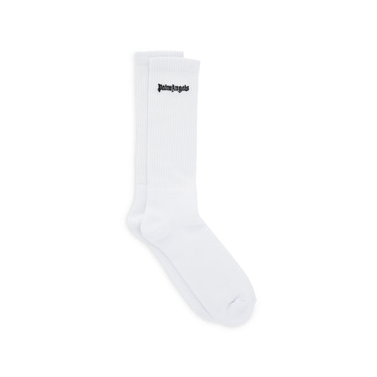 Embroidered Logo Socks in White/Black