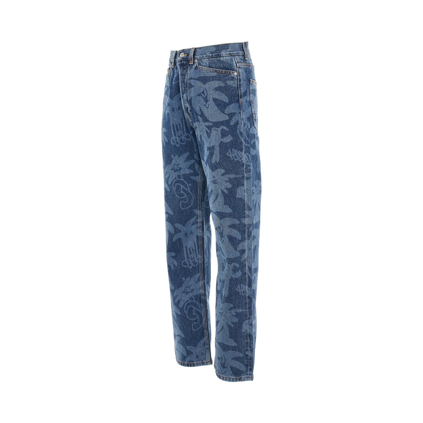 Palmity Laser Printed 5 Pockets Denim Jeans in Blue