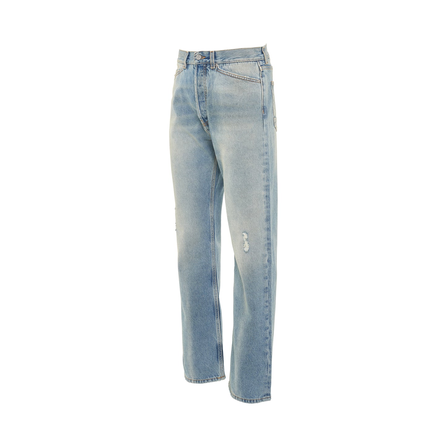 Monogram Embroidered Loose 5 Pockets Denim Jeans in Light Blue