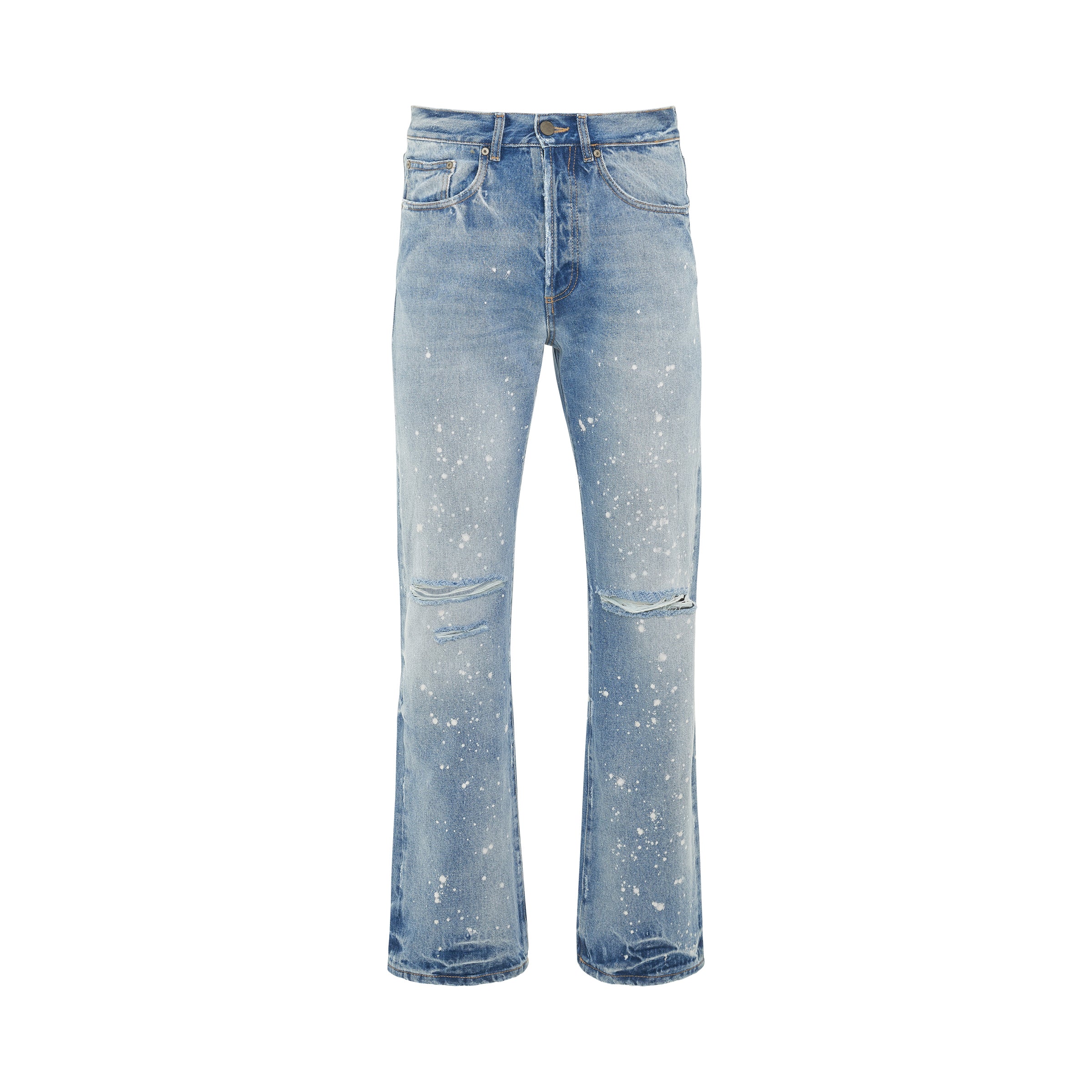 Paint Splatter 5 Pockets Loose Denim Pants in Light Blue