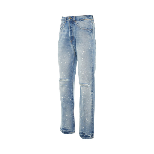 Paint Splatter 5 Pockets Loose Denim Pants in Light Blue