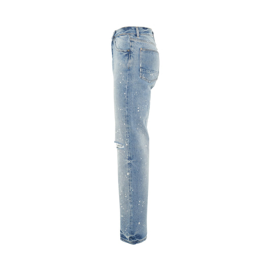 Paint Splatter 5 Pockets Loose Denim Pants in Light Blue