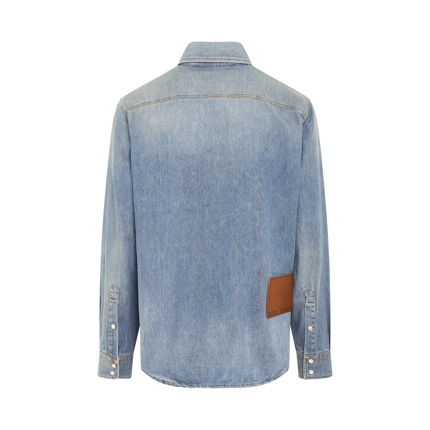 Monogram Embroidered Denim Shirt in Light Blue