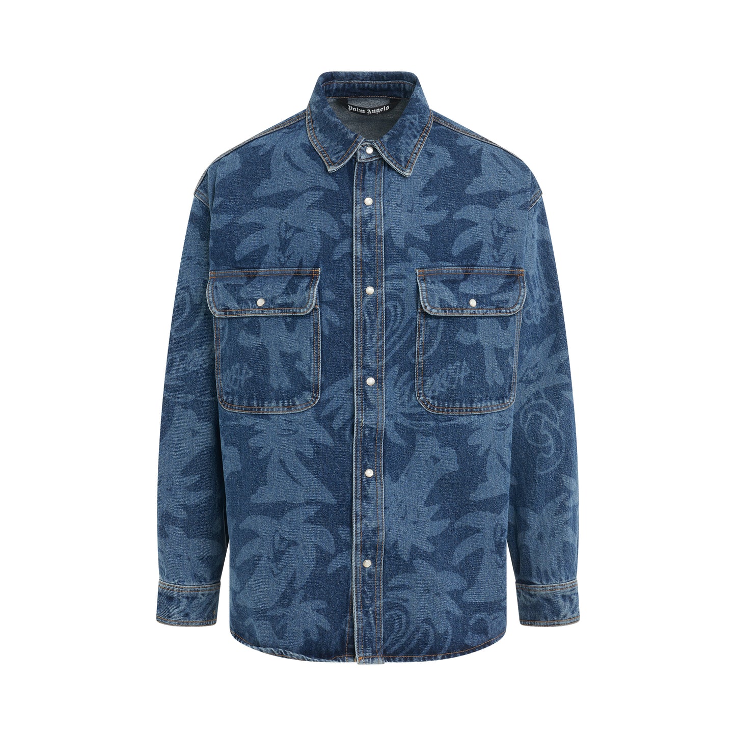 Palmity Laser Printed Denim Shirt in Blue