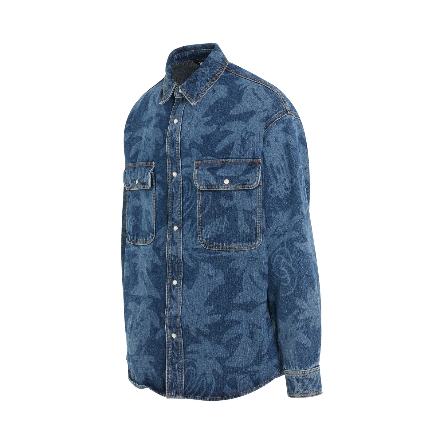 Palmity Laser Printed Denim Shirt in Blue