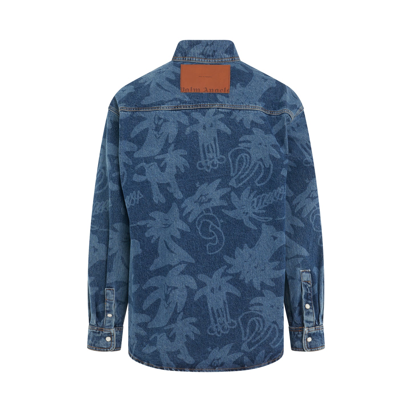 Palmity Laser Printed Denim Shirt in Blue