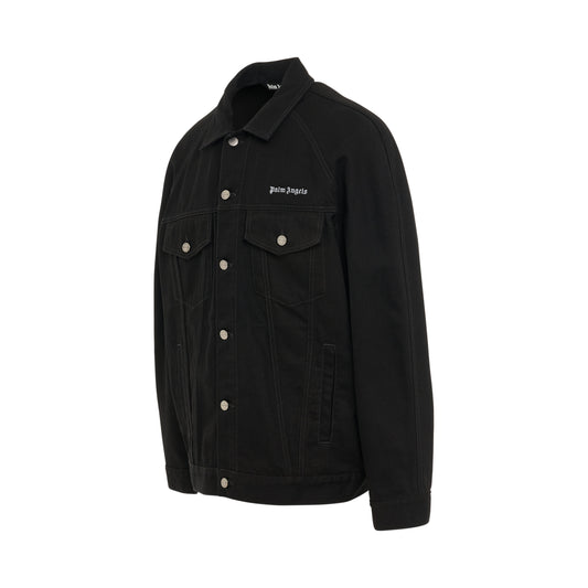 Logo Embroidered Denim Jacket in Black/White