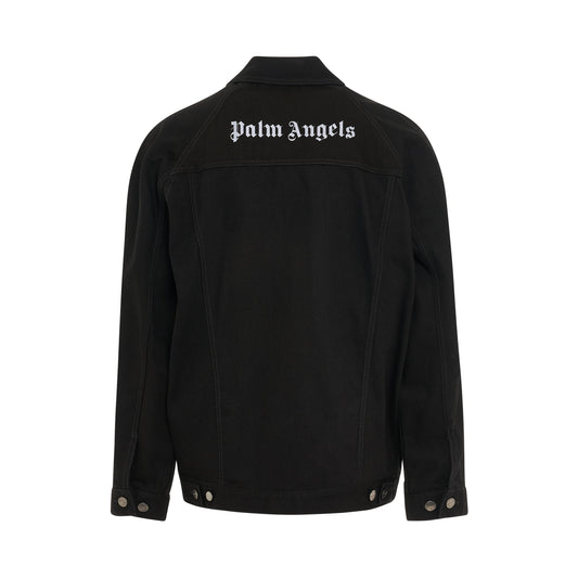 Logo Embroidered Denim Jacket in Black/White