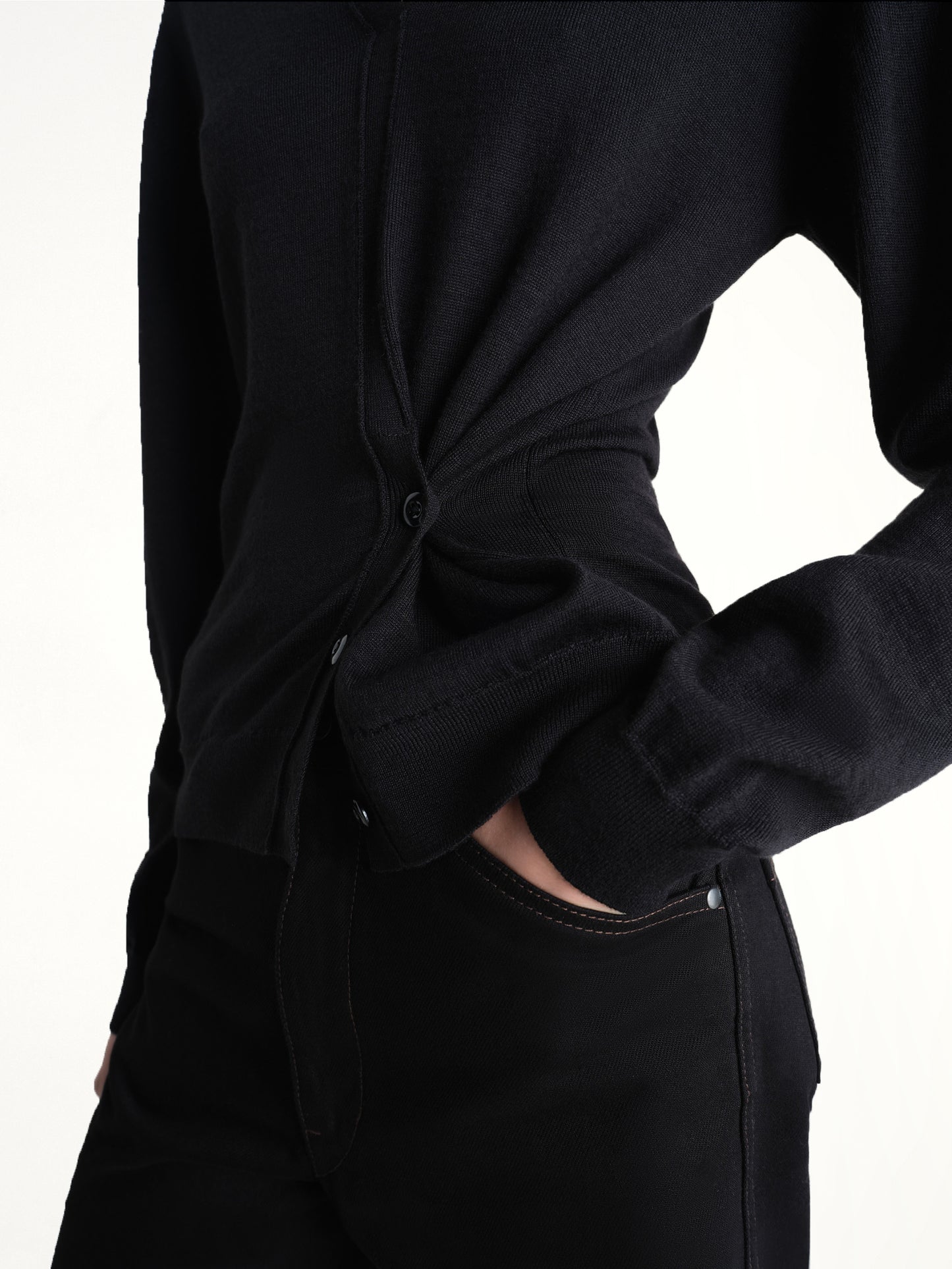 Twisted V Neck Jumper in Black