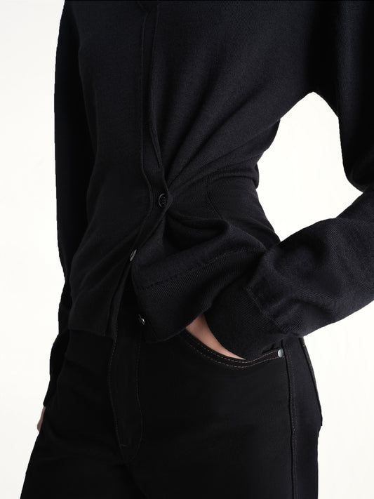 Twisted V Neck Jumper in Black