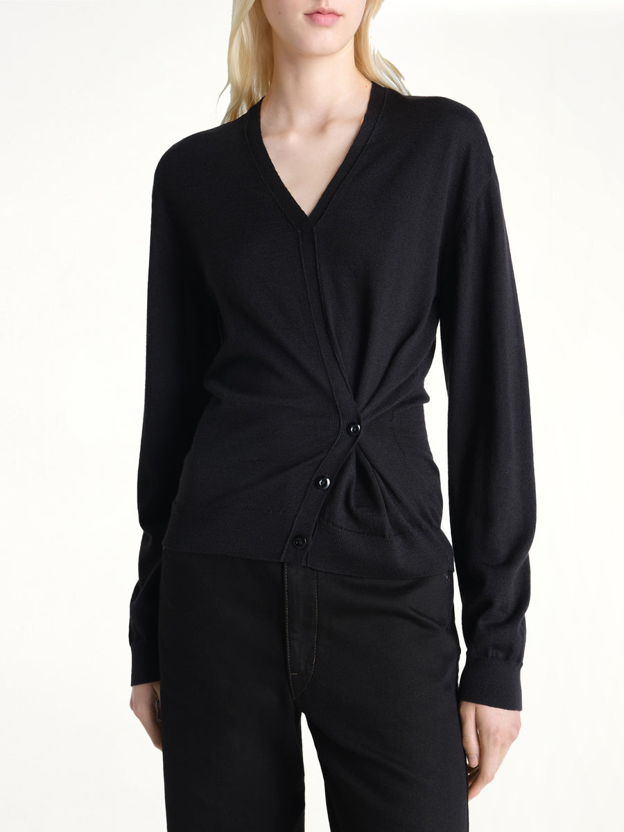 Twisted V Neck Jumper in Black