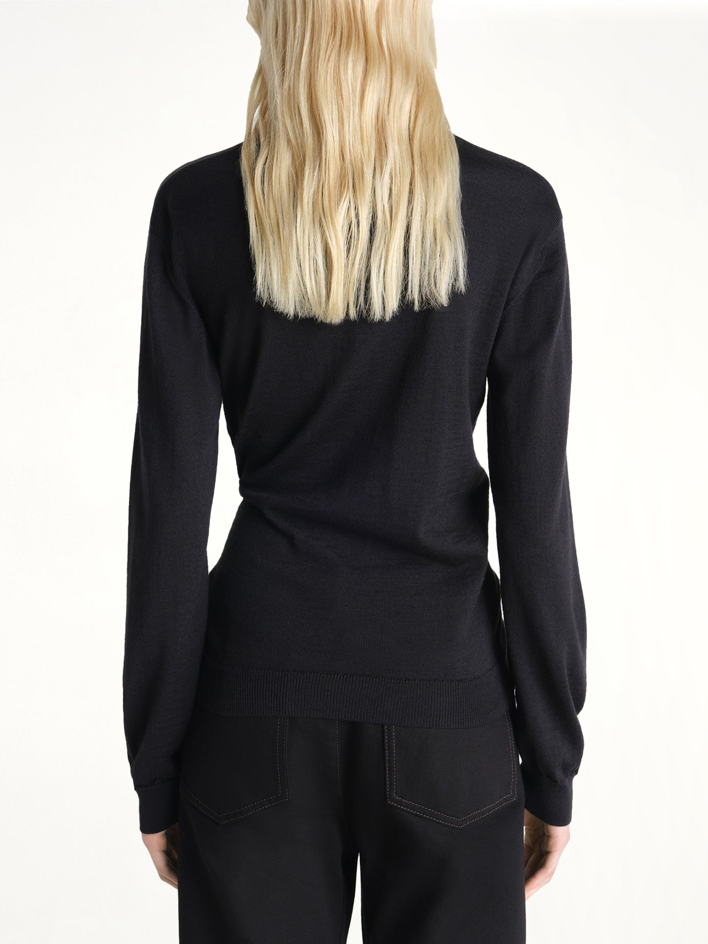 Twisted V Neck Jumper in Black