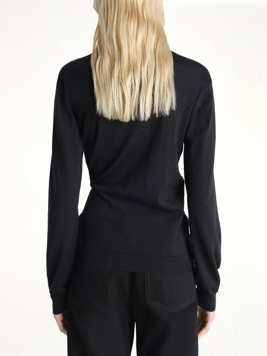 Twisted V Neck Jumper in Black