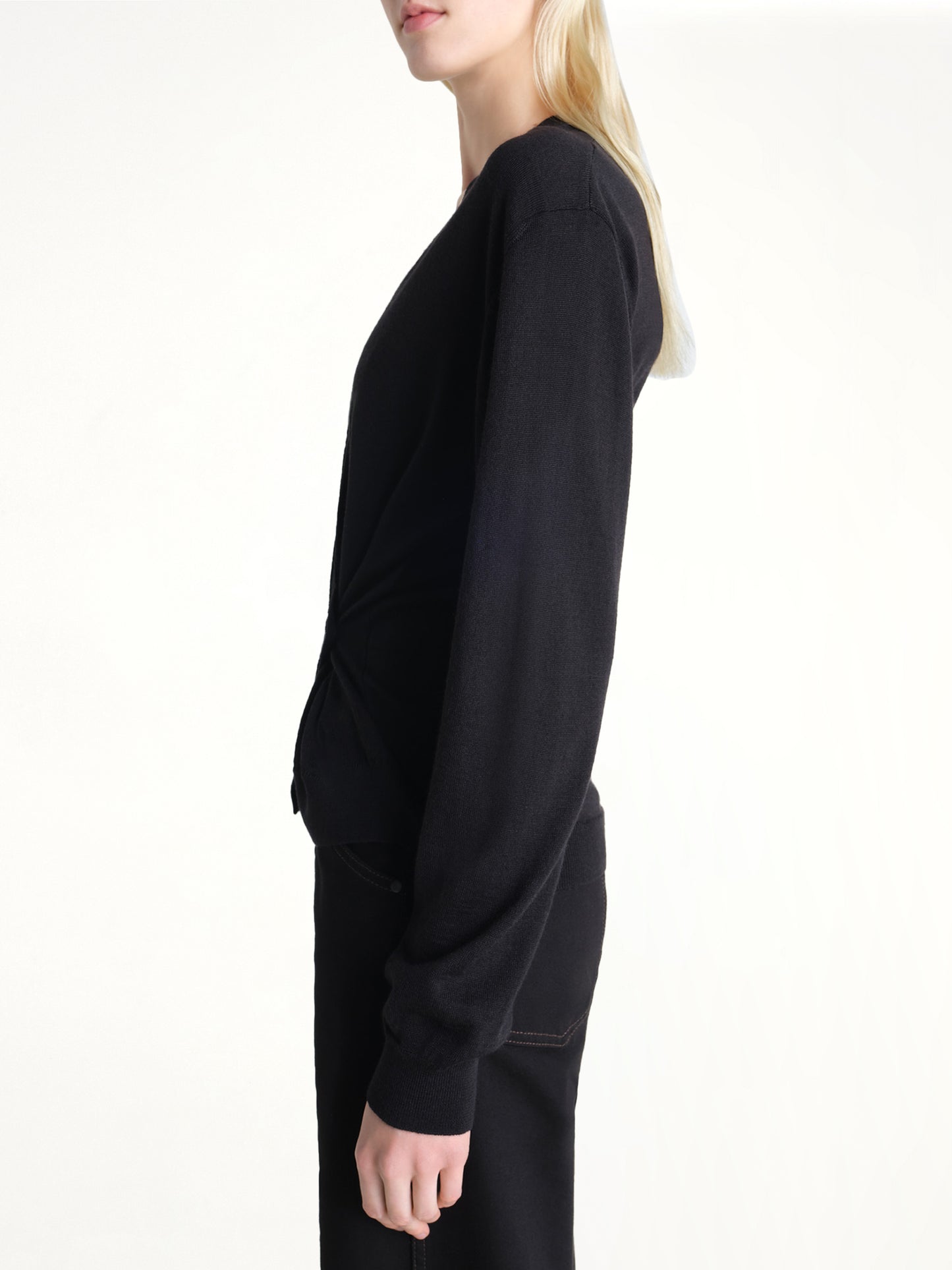 Twisted V Neck Jumper in Black