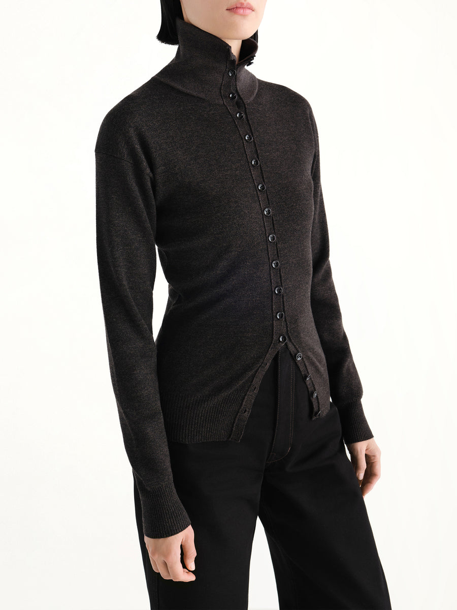 Buttoned Top in Black Melange