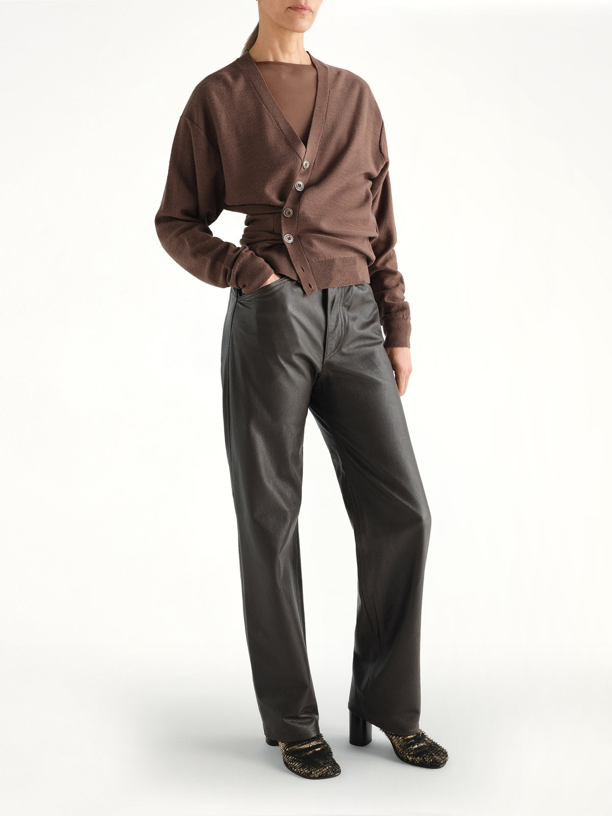 Relaxed Twisted Cardigan in Shitake