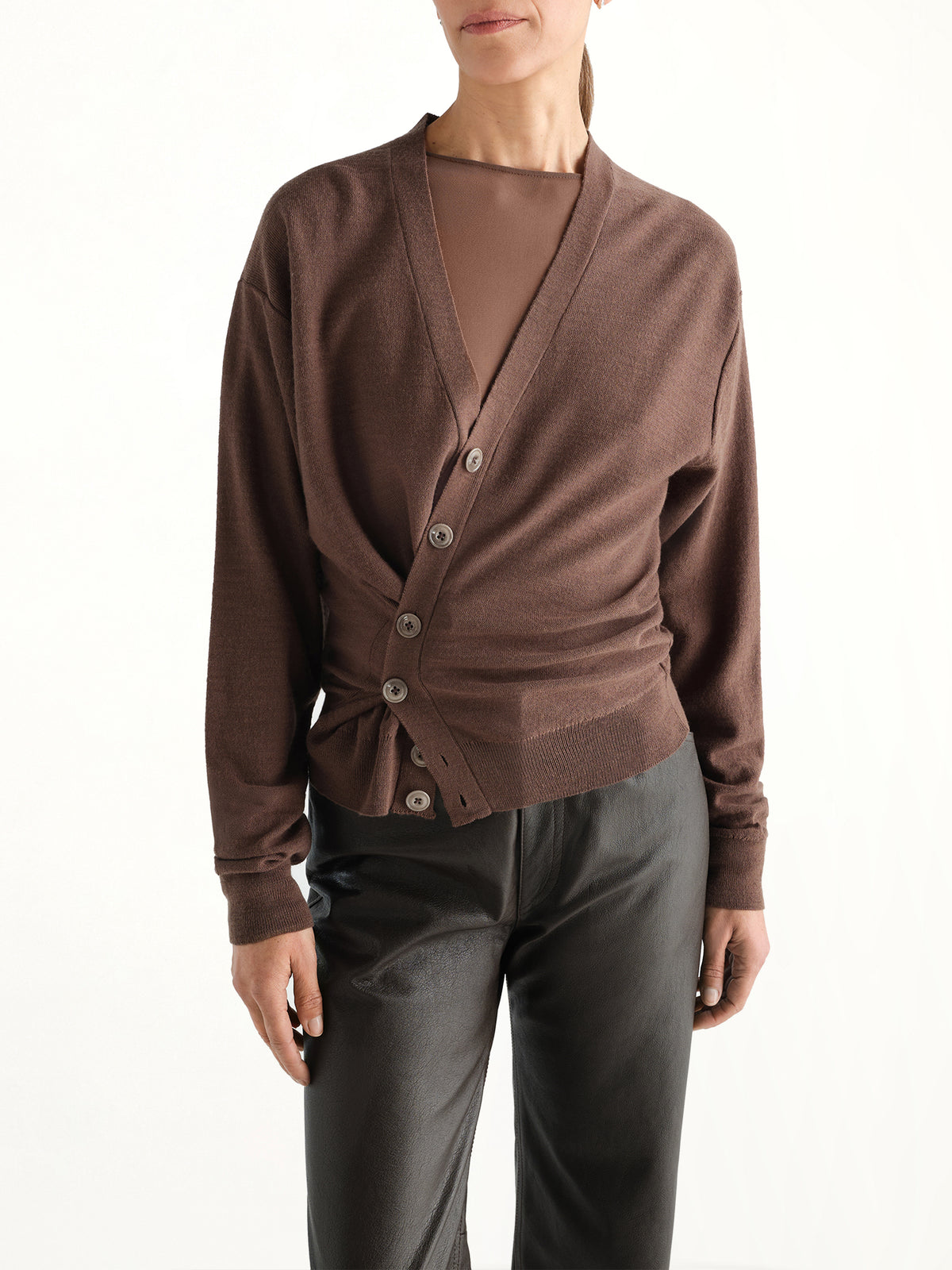 Relaxed Twisted Cardigan in Shitake