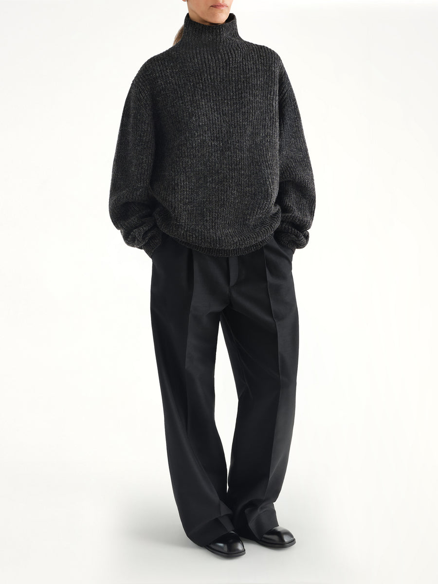 High Neck Sweater in Black/Mink Brown