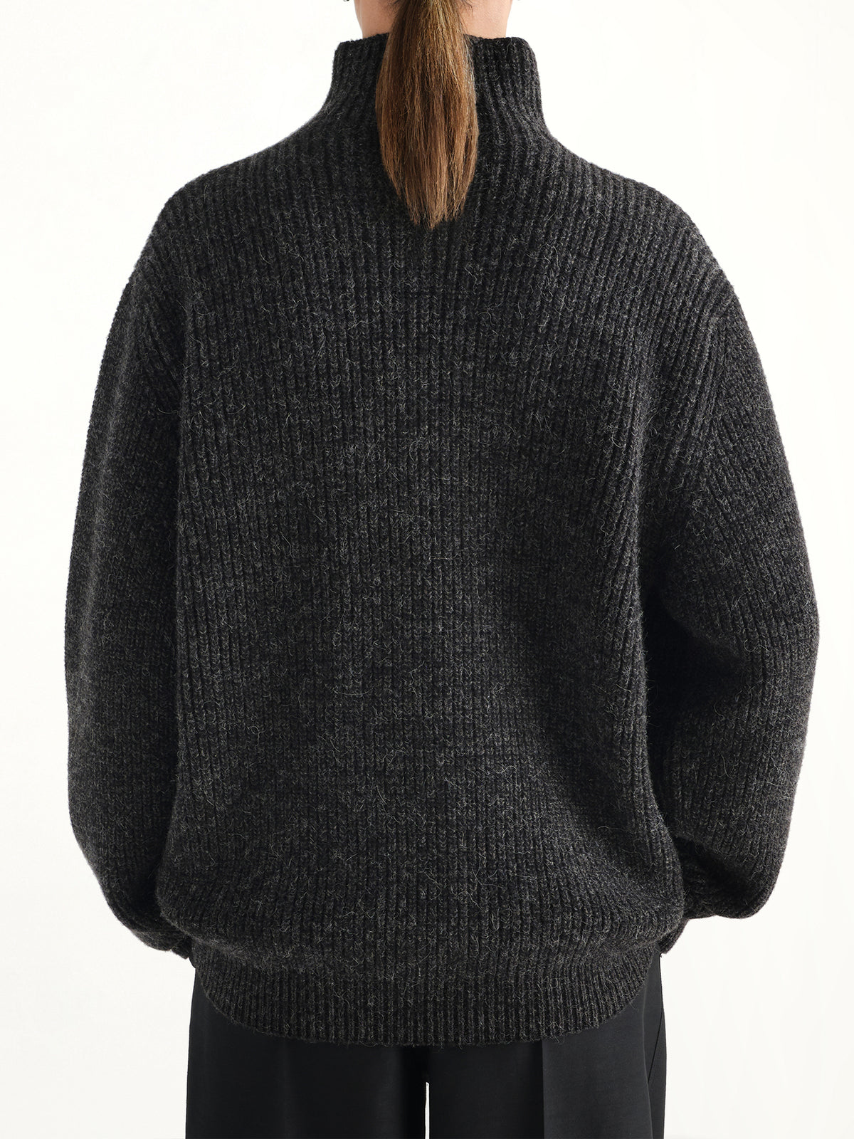 High Neck Sweater in Black/Mink Brown